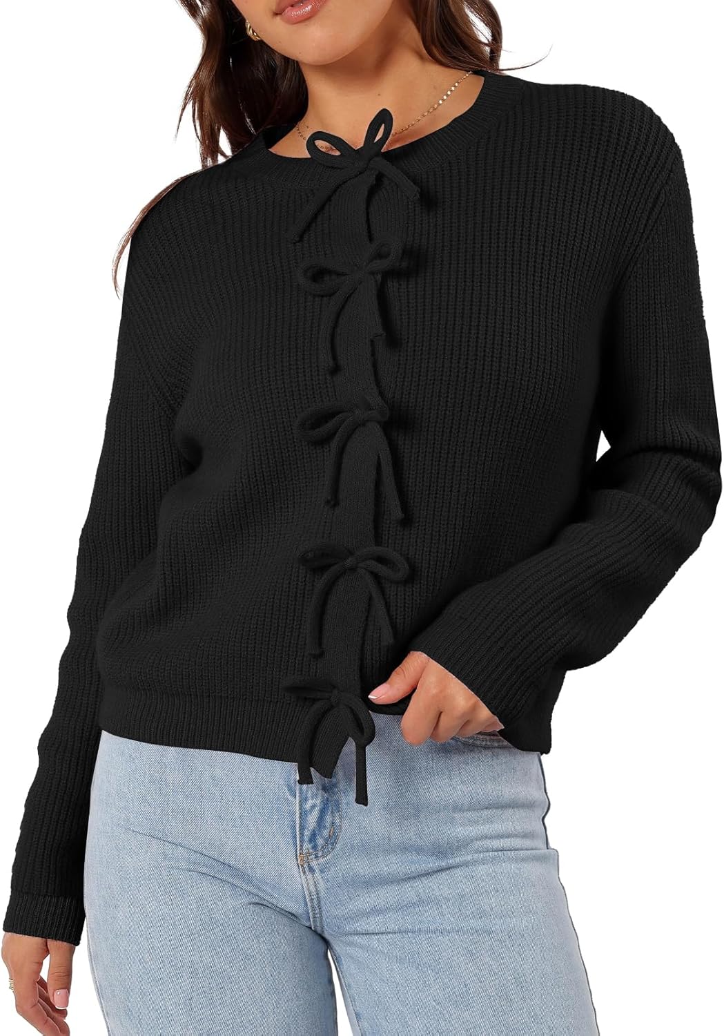Women's Cardigan Sweaters with Bow Button Design for Fall Fashion