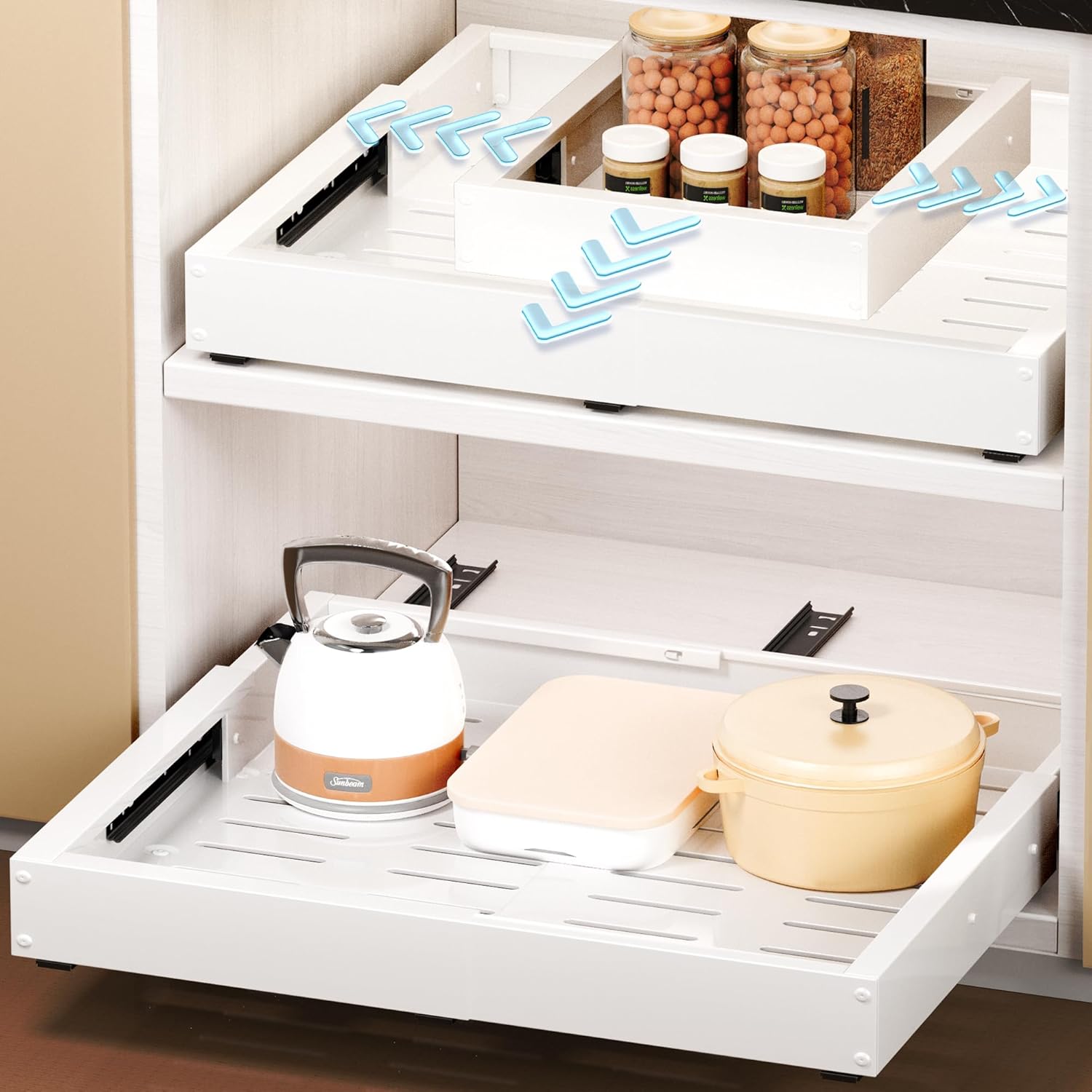 Pull Out Cabinet Organizer with Adjustable Width and Depth