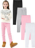 Girls Winter Fleece Lined Leggings 4 Pack - Thick Thermal Tights