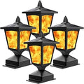 Solar Post Flame Light Outdoor Deck Fence Post Cap - 4 Pack