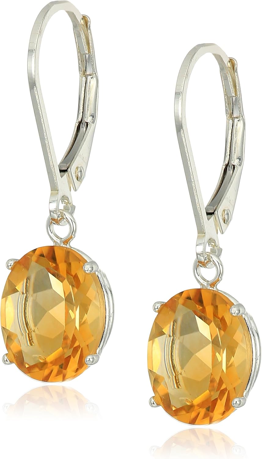 Elegant 925 Sterling Silver Yellow Citrine Dangle Earrings