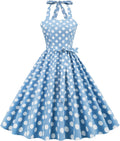 Women 50s Vintage Polka Dot Halter Cocktail Swing Dress (Style WHPC)