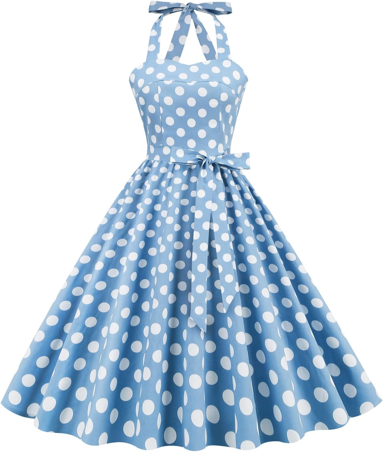 Vintage 50s Polka Dot Halter Cocktail Swing Dress for Women