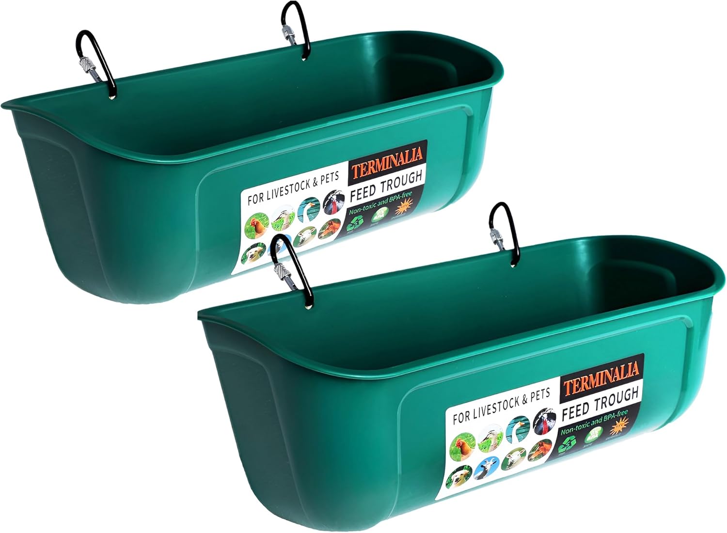 Dual Hanging Feeder | Livestock Poultry Bucket | 5 Qt | Green