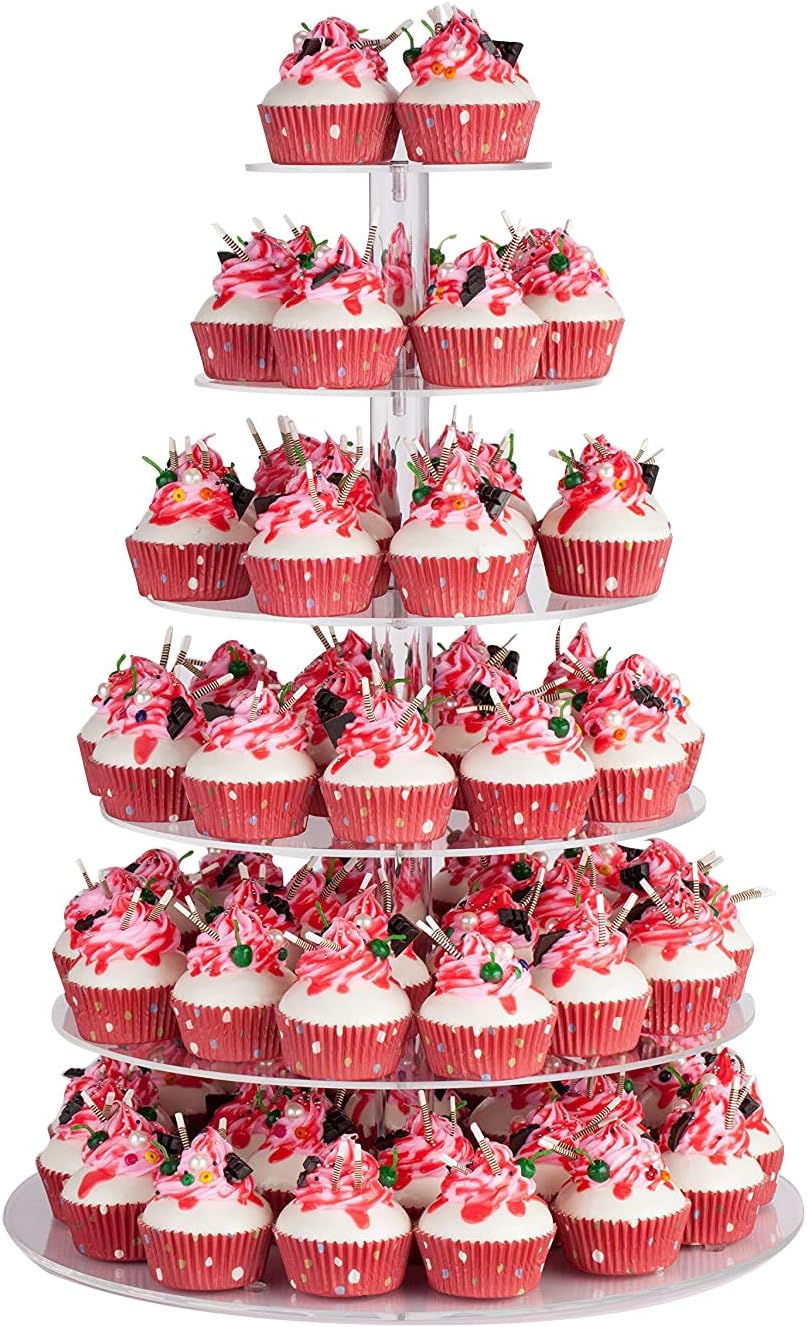 Large Cupcake Stand for 80 Cupcakes - 6 Tier Acrylic Display