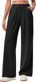 Wide Leg Pants Woman High Waisted Pull On Work Dress Pants - Waffle