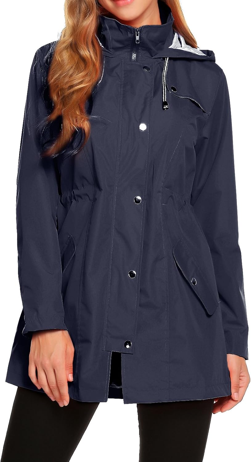ZHENWEI Womens Lightweight Hooded Waterproof Rain Jacket S-XXL