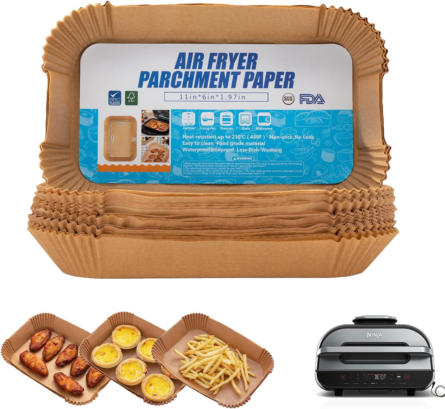 Ninja FG551 Air Fryer Liner Set - 120 Disposable Parchment Sheets