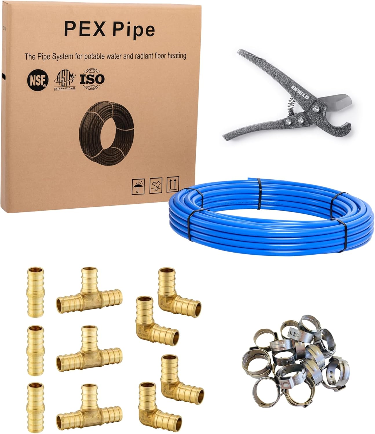 EFIELD Pex-b Pipe DIY Repair Kit with 100 ft Blue Tubing