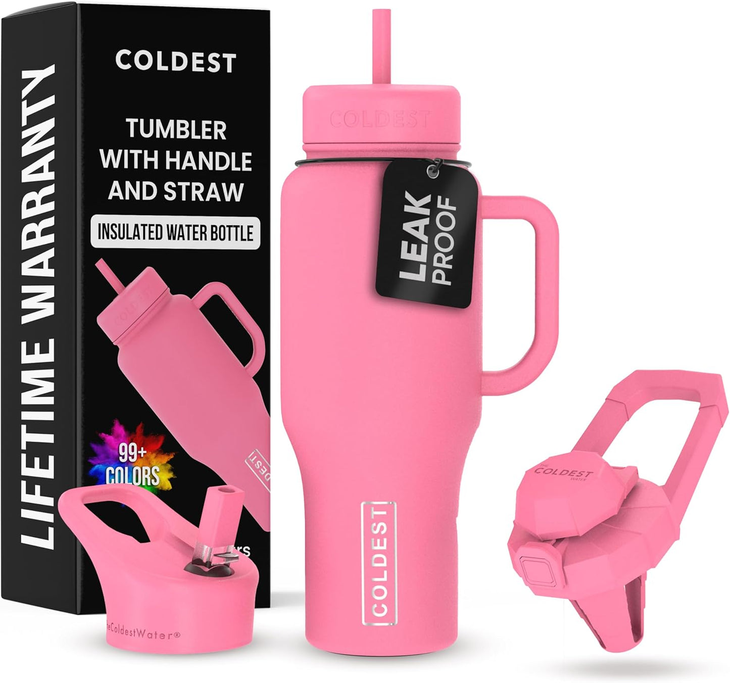 Coldest Tumbler with Handle and Straw - 36 oz Insulated Cup