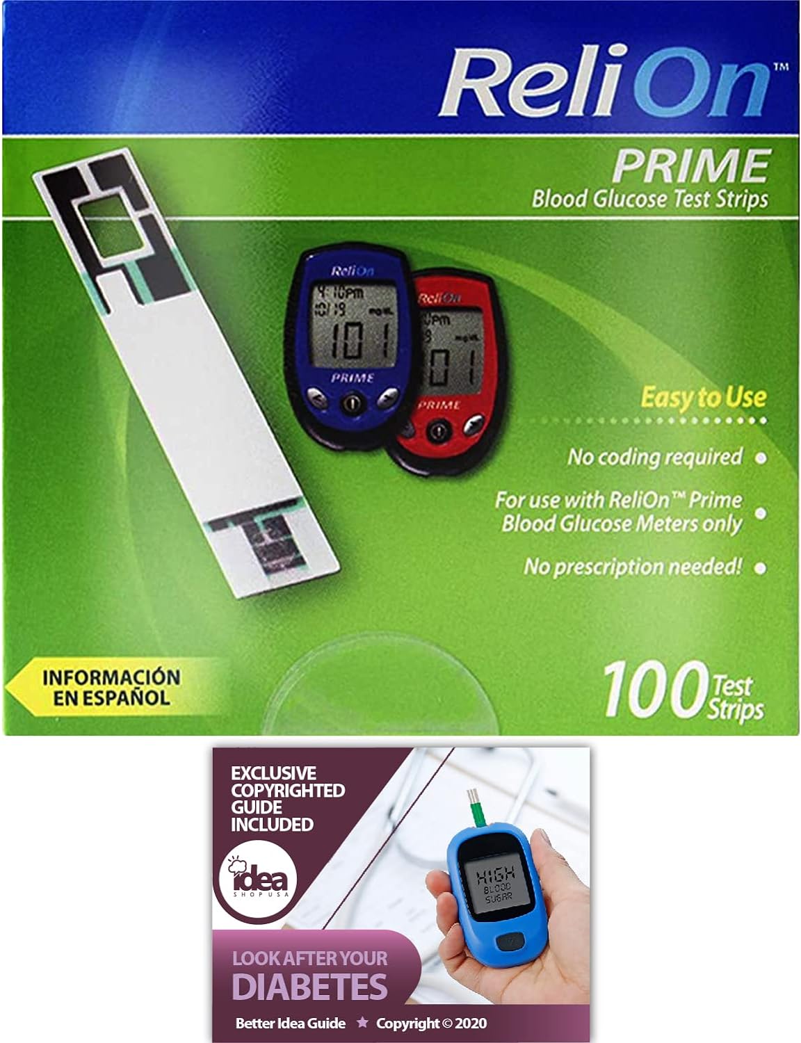 100 ReliOn Prime Test Strips + Diabetes Guidebook