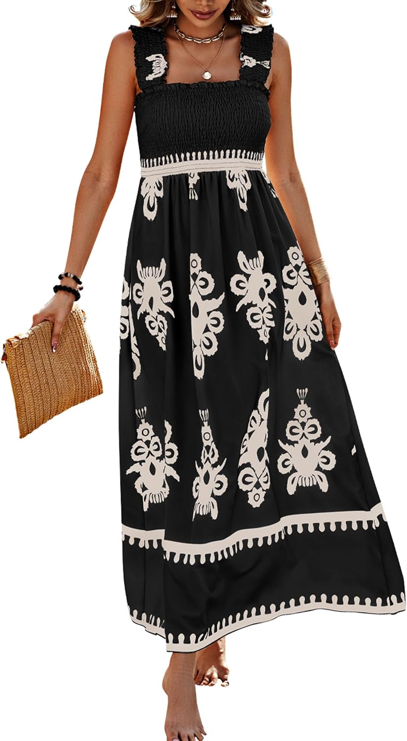 PRETTYGARDEN Womens Summer Boho Maxi Dress with Pockets