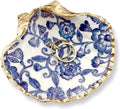 Blue Floral Lace Trinket Dish with Natural Pearl Earrings - Gift Tray