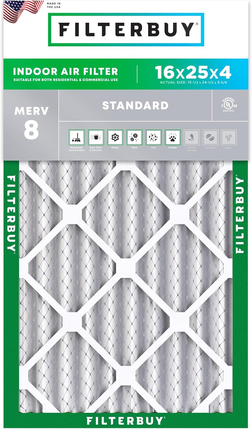 Filterbuy 16x25x4 Air Filter for Dust and Allergy Defense