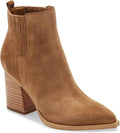 Womens Suede Ankle Booties Pointed Toe Mid Heel - Fur Lined