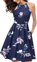 KILIG Women Summer Halter Neck Floral Sundress with Pockets