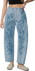 Kedera Embroidered Baggy Boyfriend Barrel Leg Jeans - Vintage Mid Rise