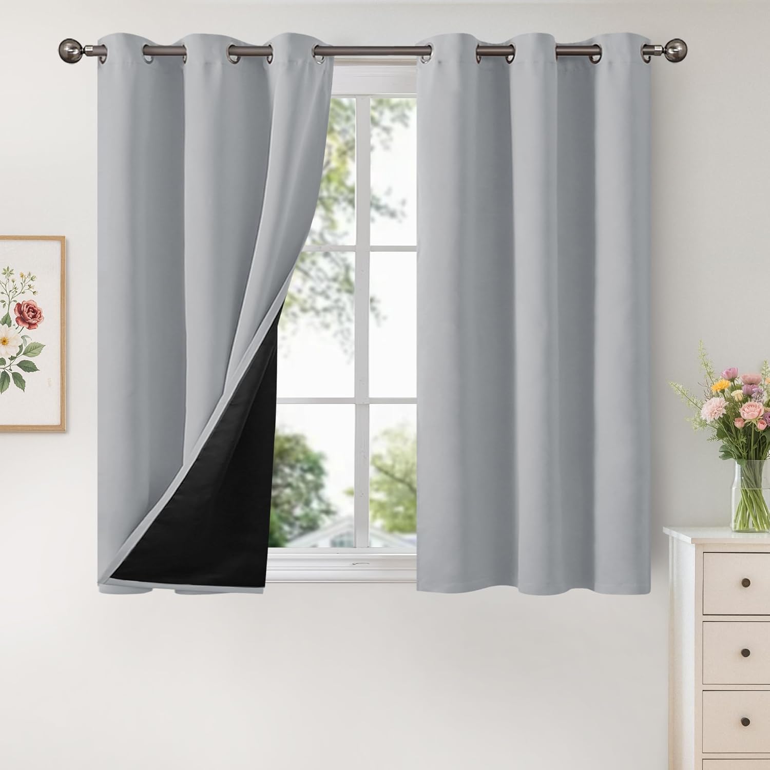 YoungsTex Light Grey 100% Blackout Curtains for Total Darkness