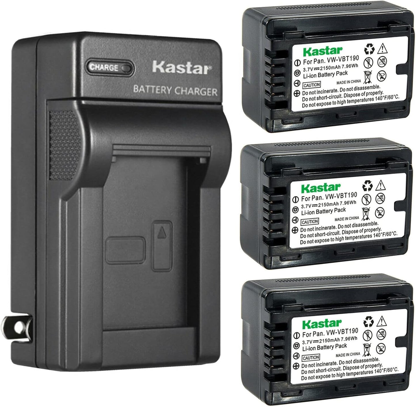 Kastar 3-Pack Battery and Charger for Panasonic HC-W850 Series