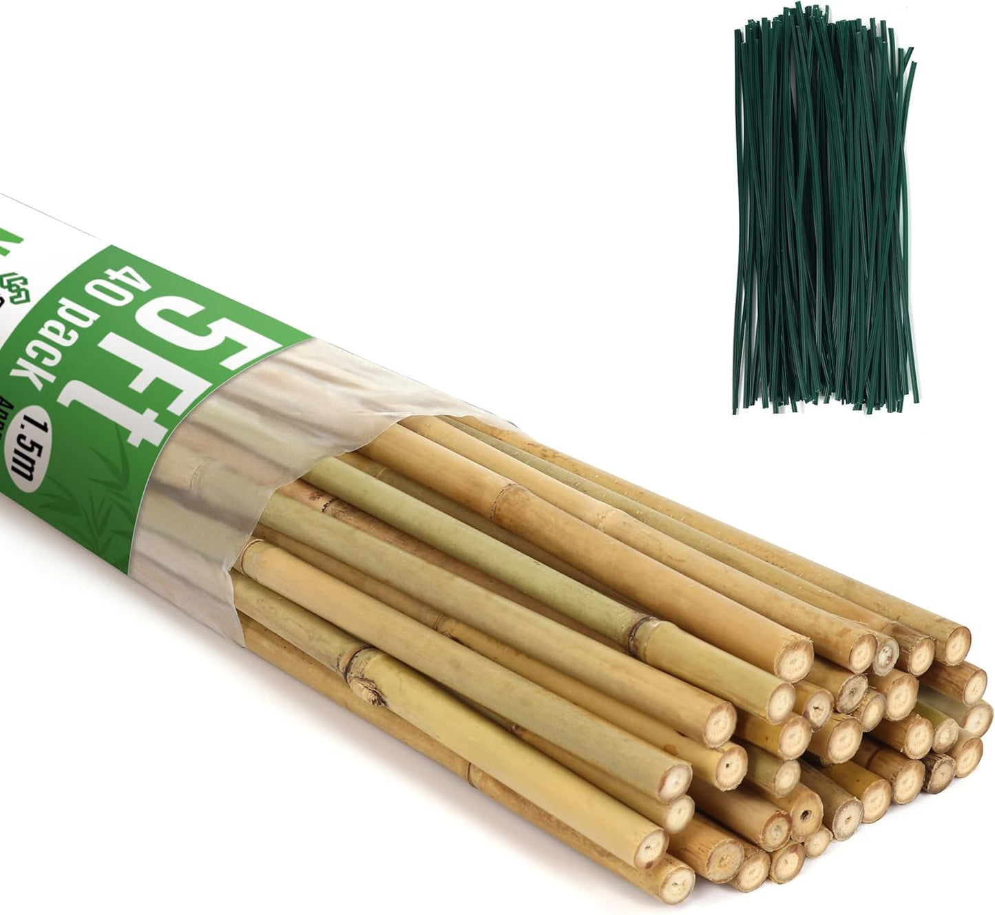 40 Pack Bamboo Stakes for Plant Support - 5 Feet Tall Sticks