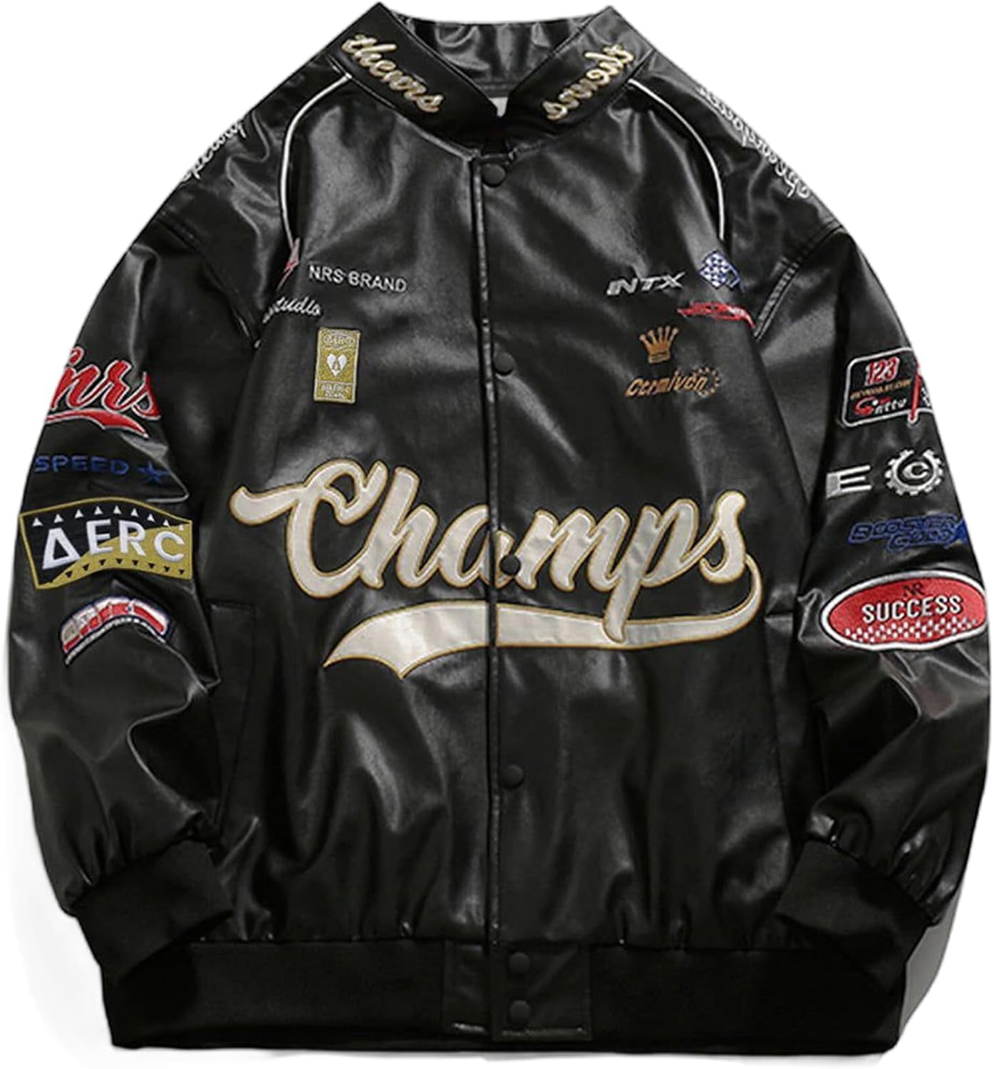 Faux Leather Racing Jacket for Unisex Streetwear Style