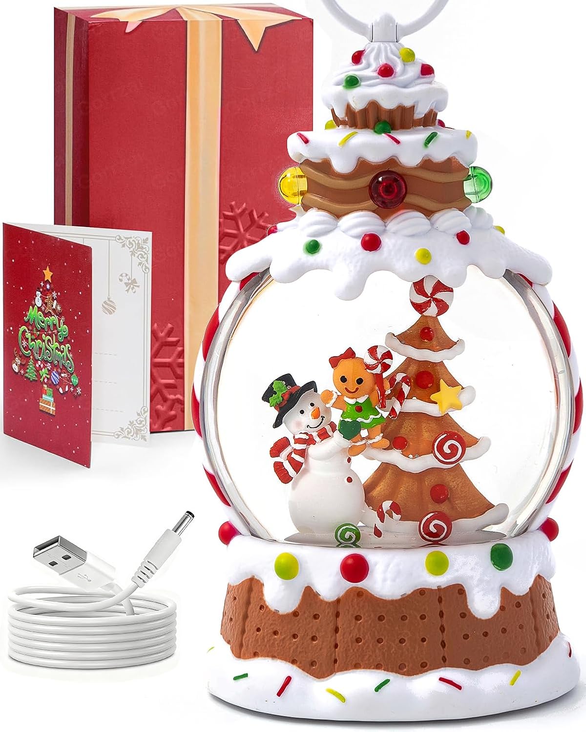 Musical Snowman Christmas Tree Snow Globe with LED Lights