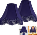 Blue Silk Bell Lamp Shade Set of 2 - Timeless Fringe Accent