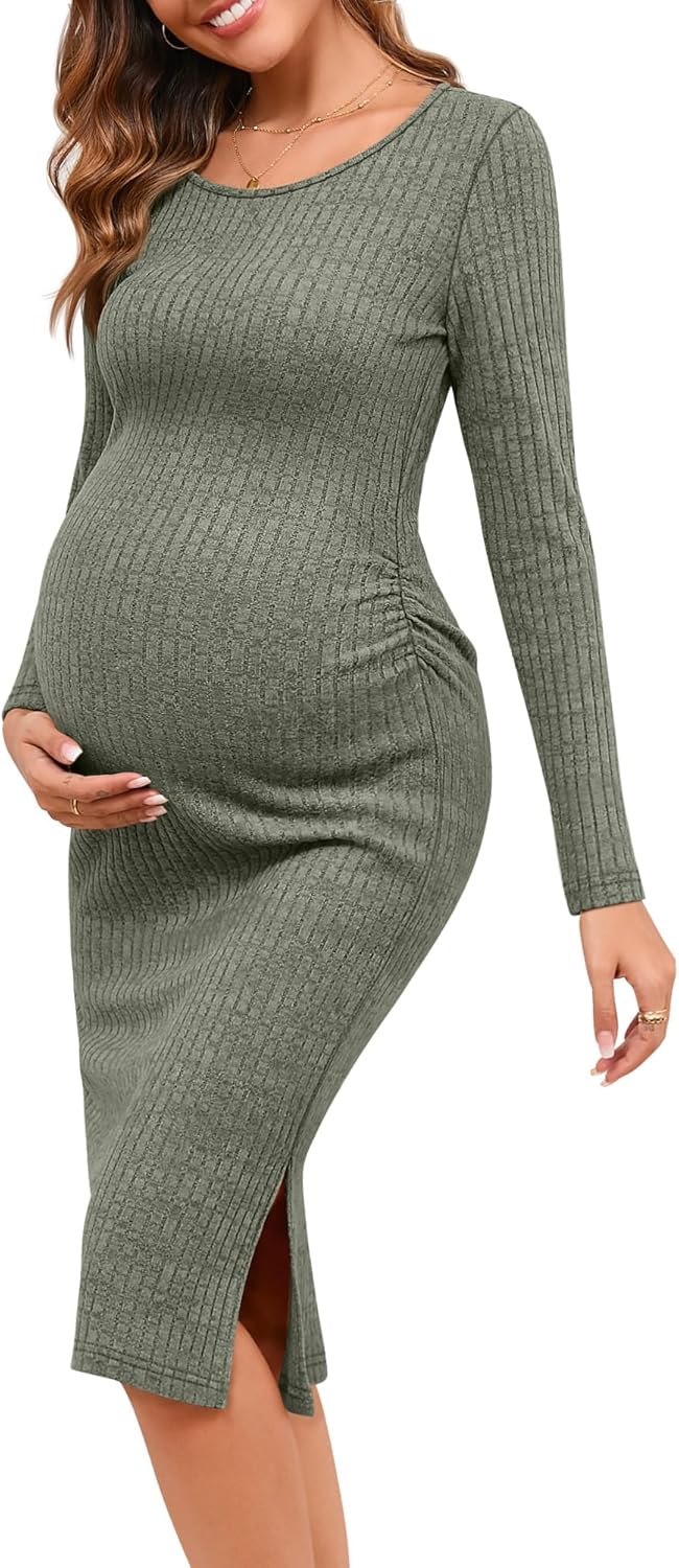 Ficerd Women's Ribbed Knit Maternity Dress for Baby Shower