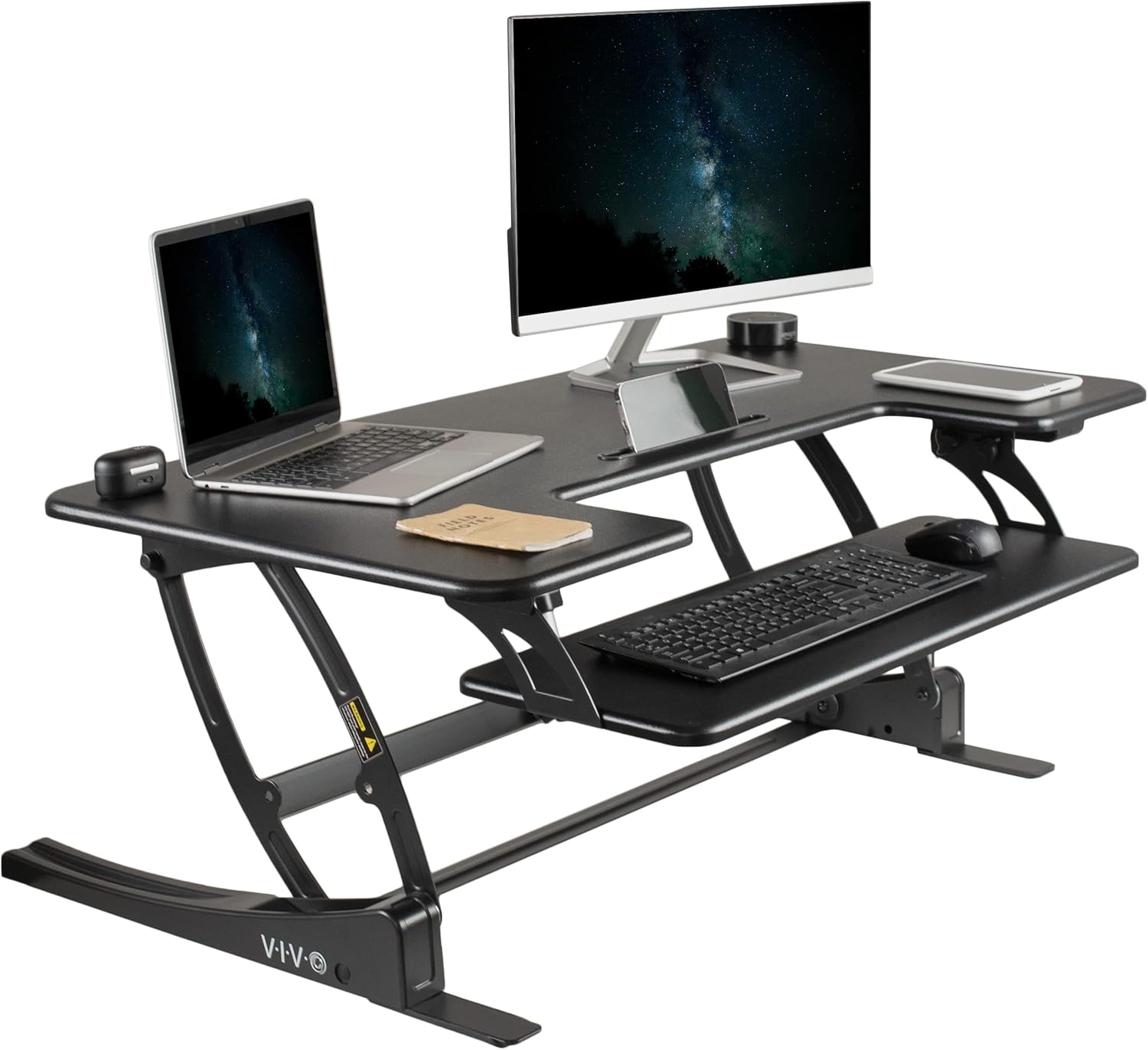 VIVO Electric Height Adjustable Desk Converter: USB Port & Dual Monitor Riser