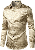 ZEROYAA Men's Luxury Jacquard Long Sleeve Dress Shirt - Satin Shine