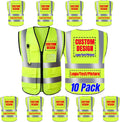 High Visibility Safety Vest 10 Pack with Logo - Class 2 Reflective