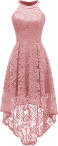 Halter Lace Hi-Lo Wedding Guest Dress - Flattering Cocktail Look