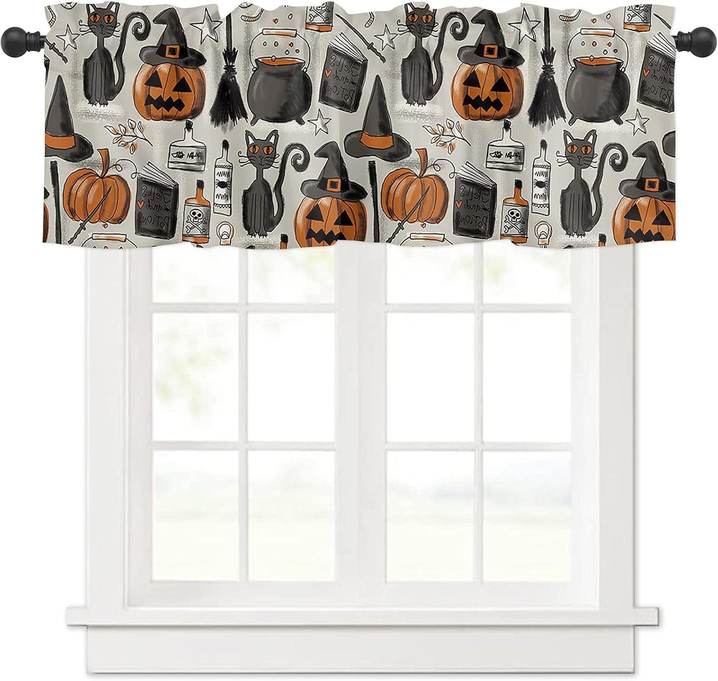 Black Cat Pumpkin Valance - Spooky Chic Decor 54x18in
