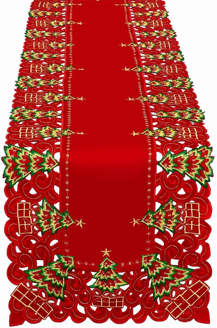 Grelucgo Super Large Embroidered Christmas Holiday Table Runner