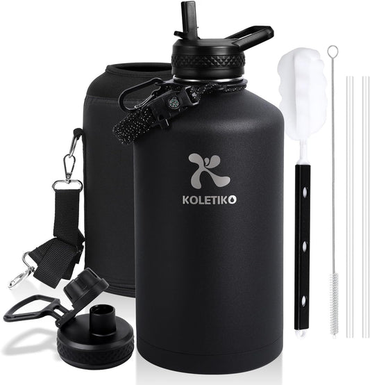 1 Gallon Insulated Water Bottle with Paracord Handle & Straw