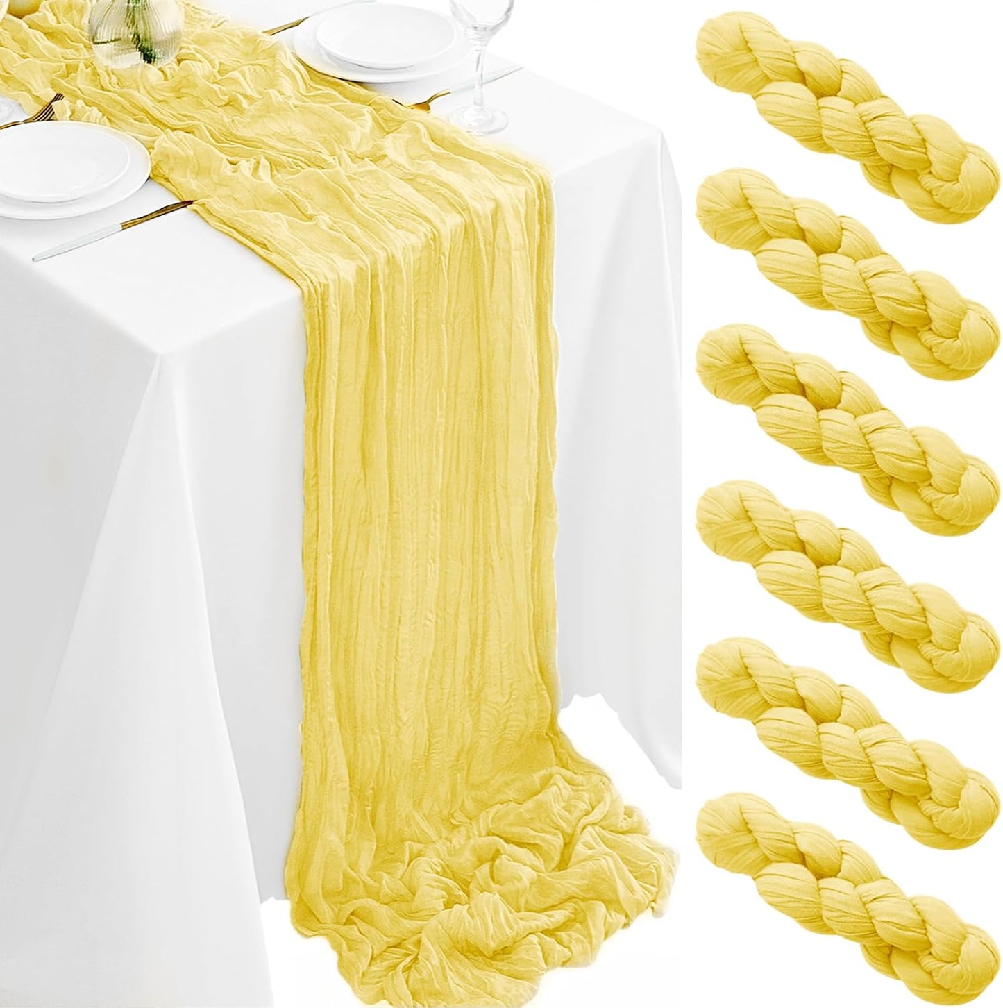 Light Yellow Cheesecloth Table Runner 6Pack for Spring Events