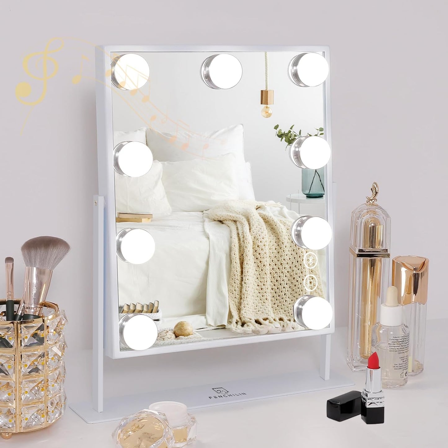 FENCHILIN White Hollywood Vanity Mirror with 9 Dimmable Bulbs