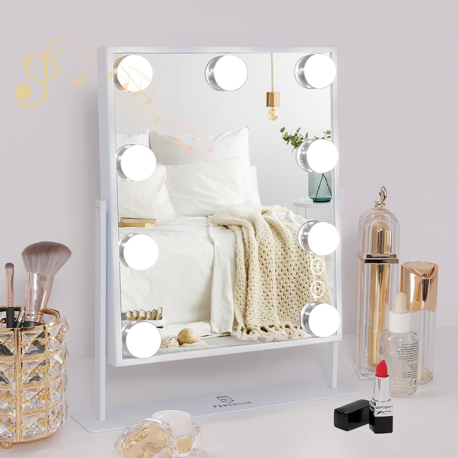 FENCHILIN White Hollywood Vanity Mirror with 9 Dimmable Bulbs