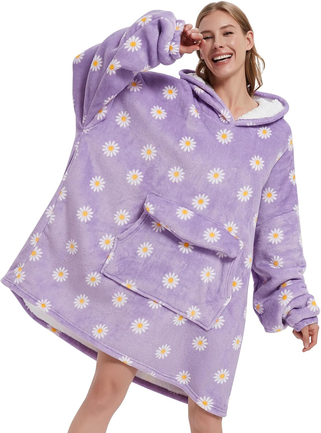 Wearable Blanket Hoodie for Adults - Oversized Sherpa Fleece