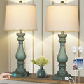 29 in Tall Table Lamp Set of 2 - Vintage Bedside Lamps with USB