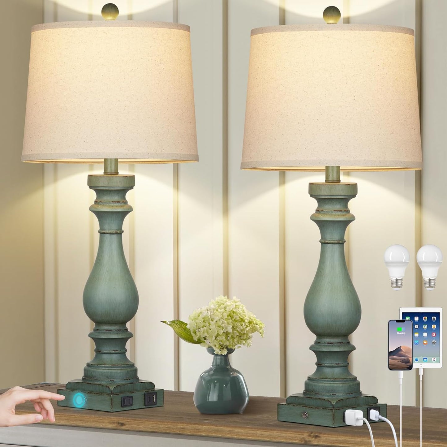 29 Tall Table Lamp Set of 2 with USB Ports and Dimmable Touch Control