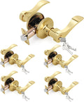 Wave Style Door Lever Keyed Entry Handle 5 Pack - Polished Brass