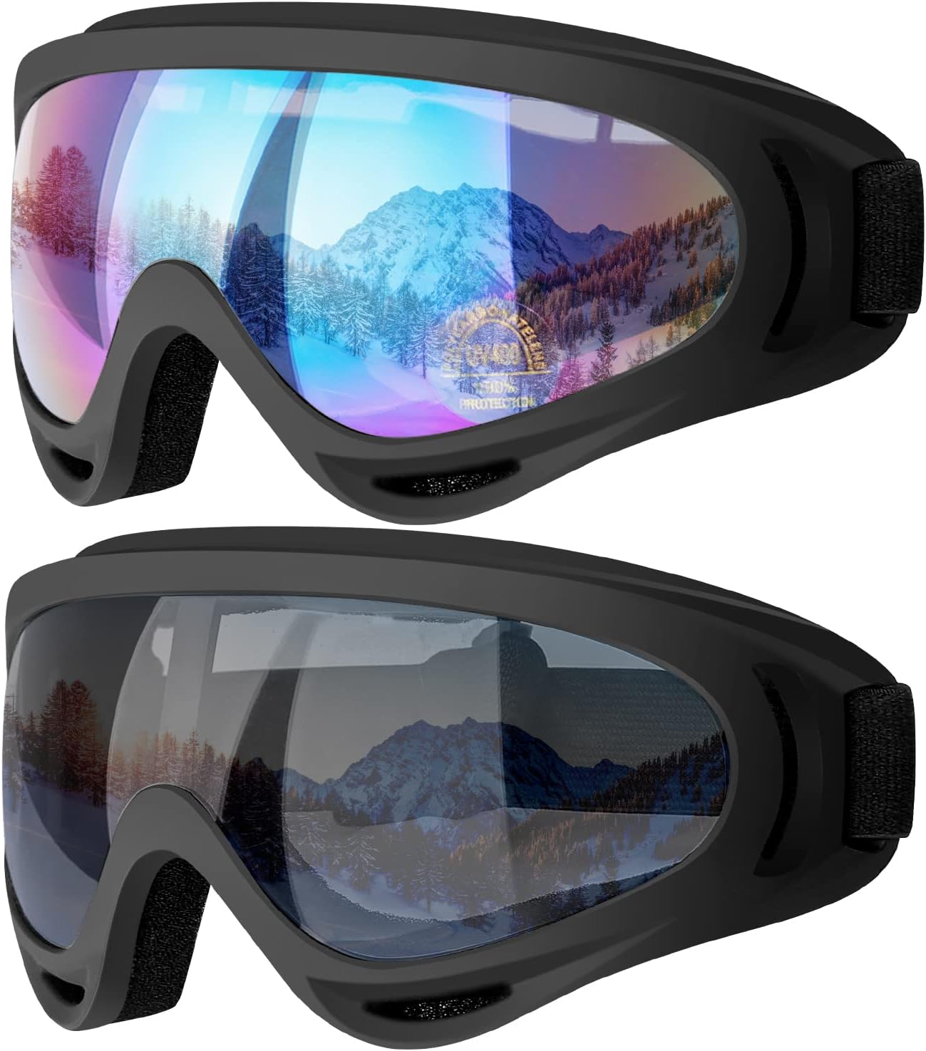 COOLOO 2 Pack Ski Goggles: UV Protection & Anti-Scratch