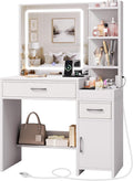 GREENSTELL Vanity Desk with Mirror & Lights, 11 Storage, Power Strip