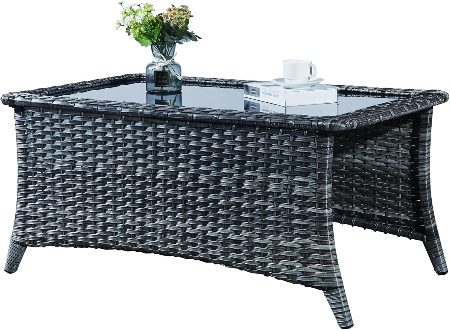 Patio Tables Wicker Coffee Table for Outdoor Spaces with Glass Top