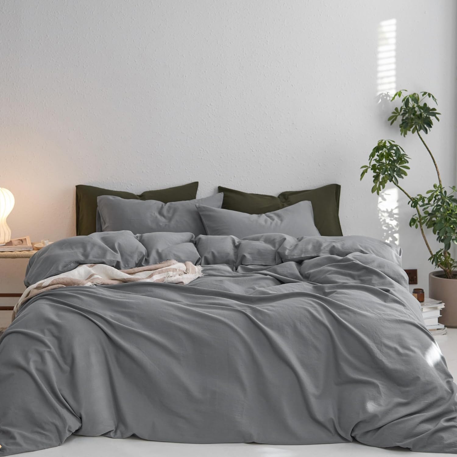 MooMee Queen Duvet Cover Set in Polar Grey for All Seasons