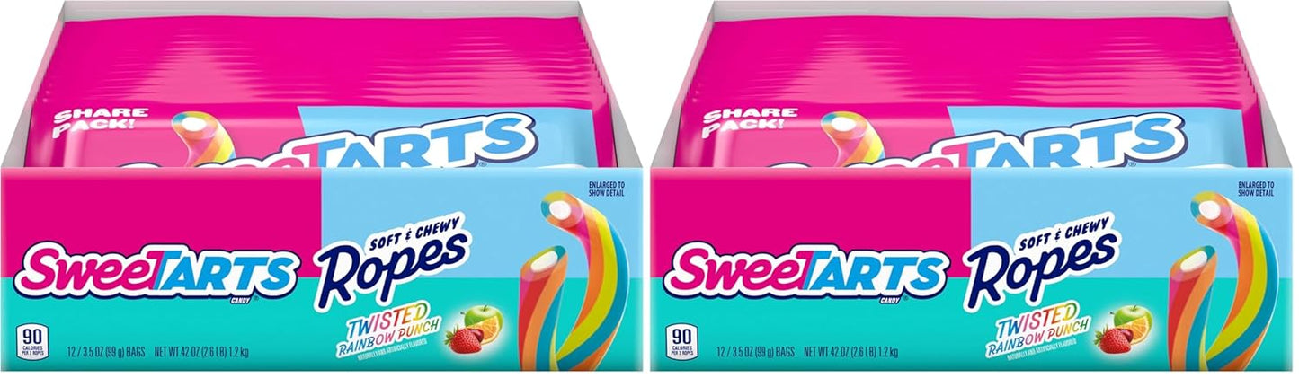 SweeTARTS Ropes Twisted Rainbow Punch 3.5 Ounce Pouches Pack