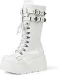 Women's Black Platform Boots Wedge Combat Chunky Heel Lace Up - Bold
