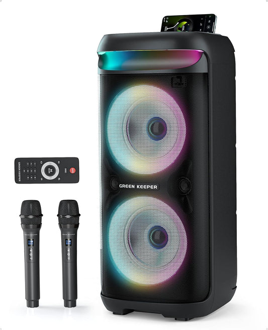 Portable Karaoke Machine with 2 Wireless Mics - Big Sound & LED Lights
