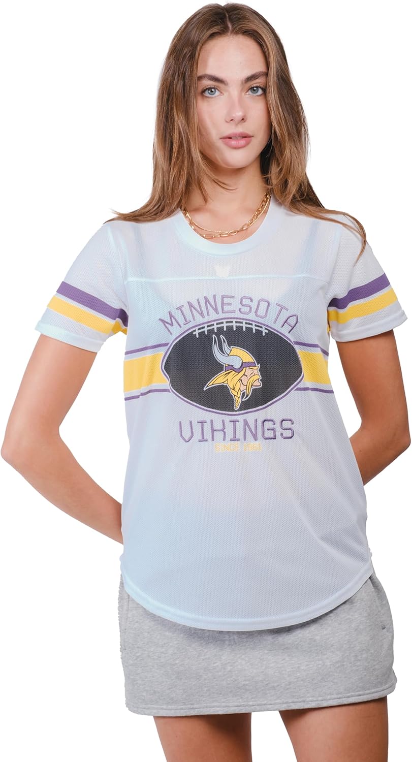 Ultra Game Women's NFL Official Soft Mesh Varsity Stripe T-Shirt